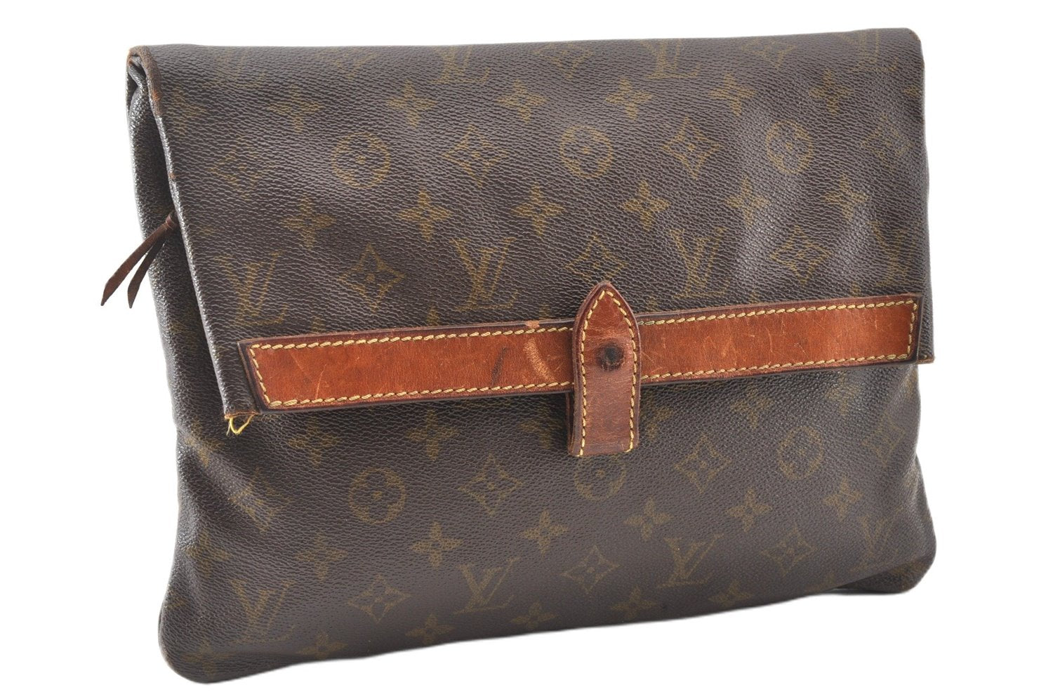 Auth Louis Vuitton Monogram Pochette Pliante Clutch Hand Bag Old Model LV K4823