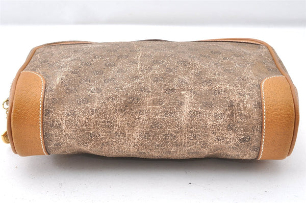 Authentic GUCCI Micro GG PVC Leather Clutch Hand Bag Purse Brown Junk K4831