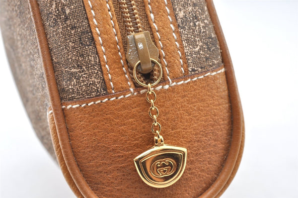 Authentic GUCCI Micro GG PVC Leather Clutch Hand Bag Purse Brown Junk K4831