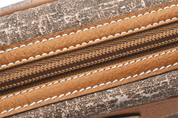 Authentic GUCCI Micro GG PVC Leather Clutch Hand Bag Purse Brown Junk K4831