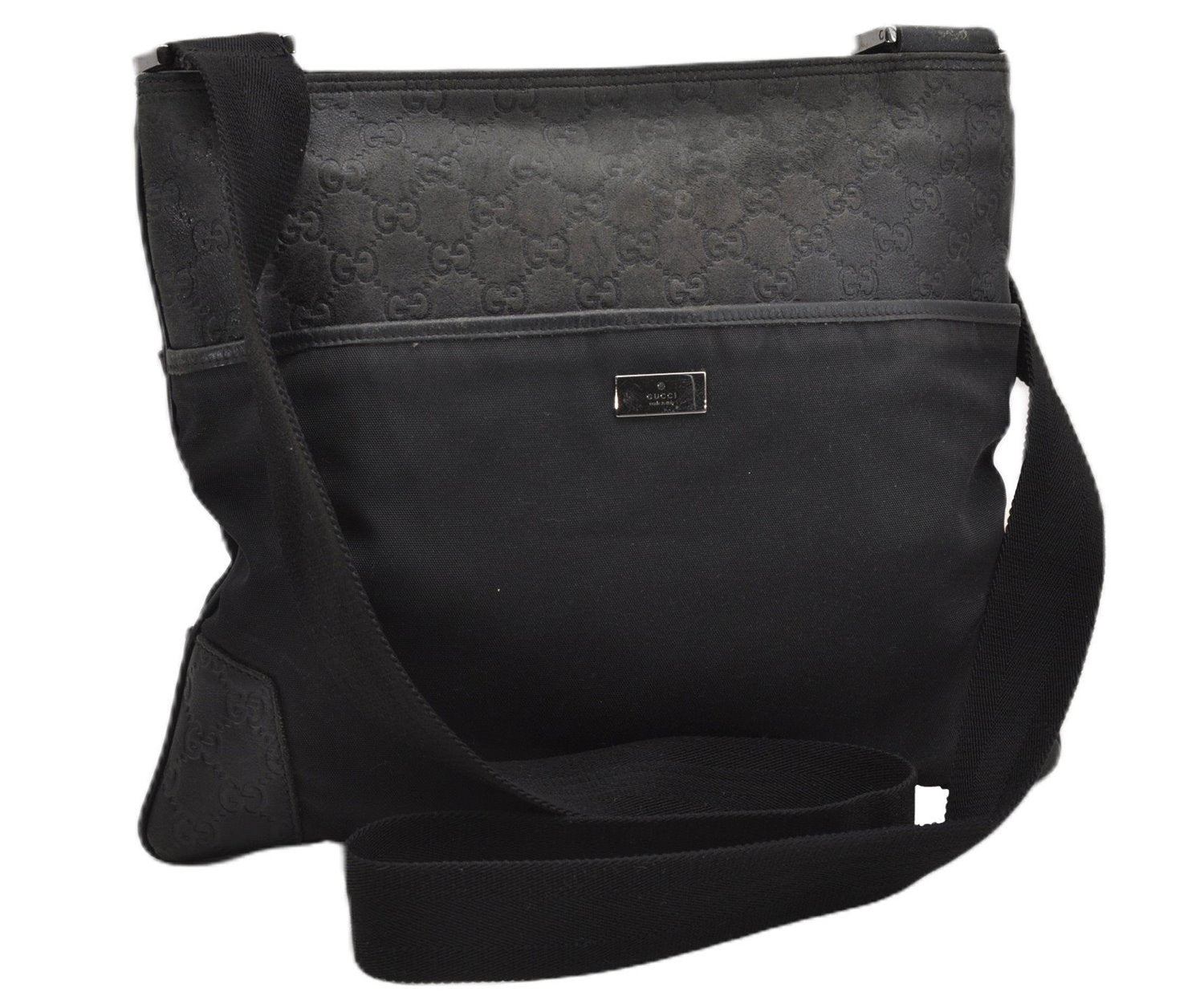 Authentic GUCCI Guccissima Shoulder Cross Bag Leather Nylon 161822 Black K4832