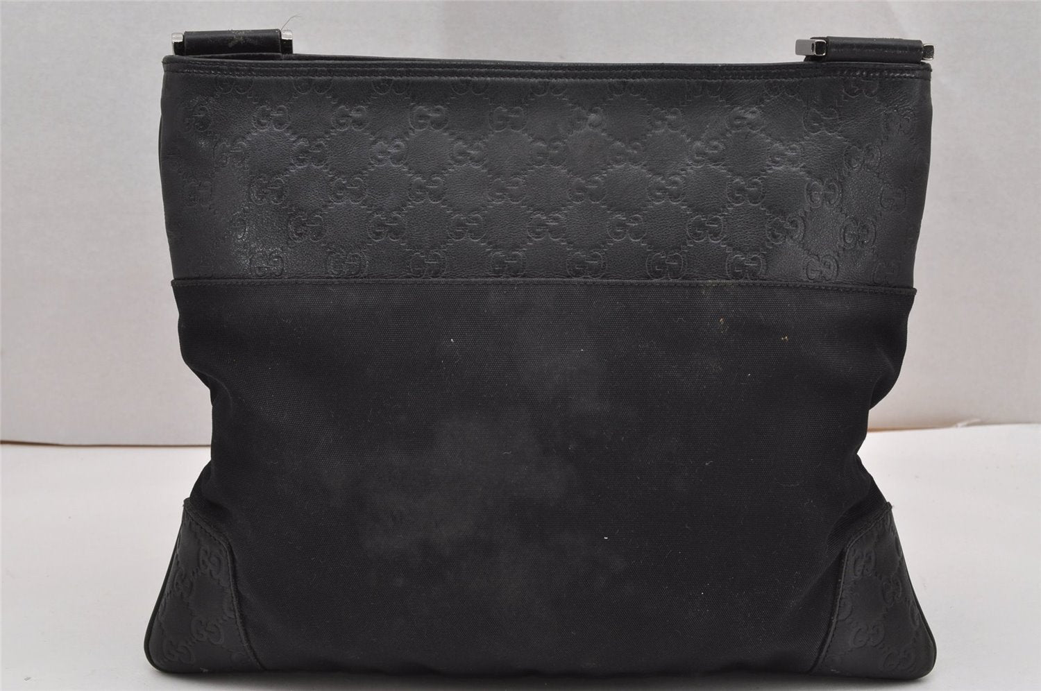 Authentic GUCCI Guccissima Shoulder Cross Bag Leather Nylon 161822 Black K4832