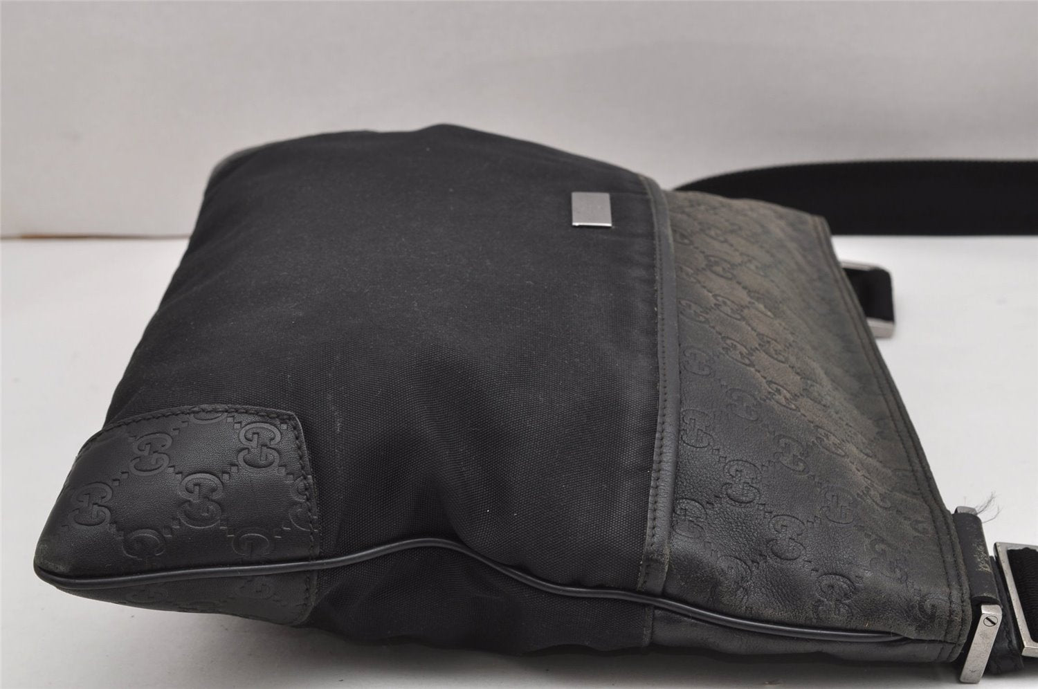 Authentic GUCCI Guccissima Shoulder Cross Bag Leather Nylon 161822 Black K4832