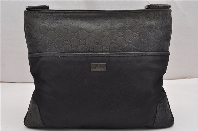 Authentic GUCCI Guccissima Shoulder Cross Bag Leather Nylon 161822 Black K4832