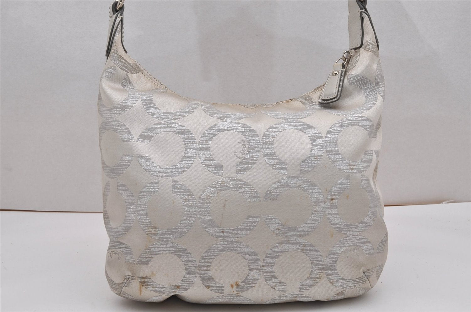 Auth COACH Madison Dotted Op Art 2Way Shoulder Bag Canvas Leather White K4833