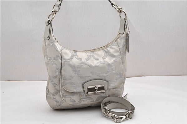 Auth COACH Madison Dotted Op Art 2Way Shoulder Bag Canvas Leather White K4833