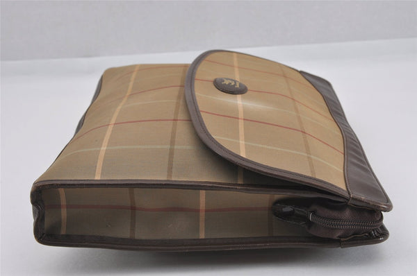 Authentic Burberrys Vintage Check Canvas Clutch Documents Case Khaki Green K4834