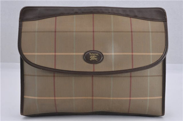 Authentic Burberrys Vintage Check Canvas Clutch Documents Case Khaki Green K4834