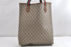 Authentic GUCCI Web Sherry Line GG Plus Tote Bag PVC Leather Brown K4849