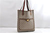 Authentic GUCCI Web Sherry Line GG Plus Tote Bag PVC Leather Brown K4849