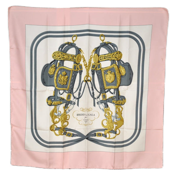 Authentic HERMES Carre 90 Scarf "BRIDES de GALA par" Silk Pink K4852