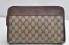 Authentic GUCCI Vintage Clutch Hand Bag Purse GG PVC Leather Brown K4856