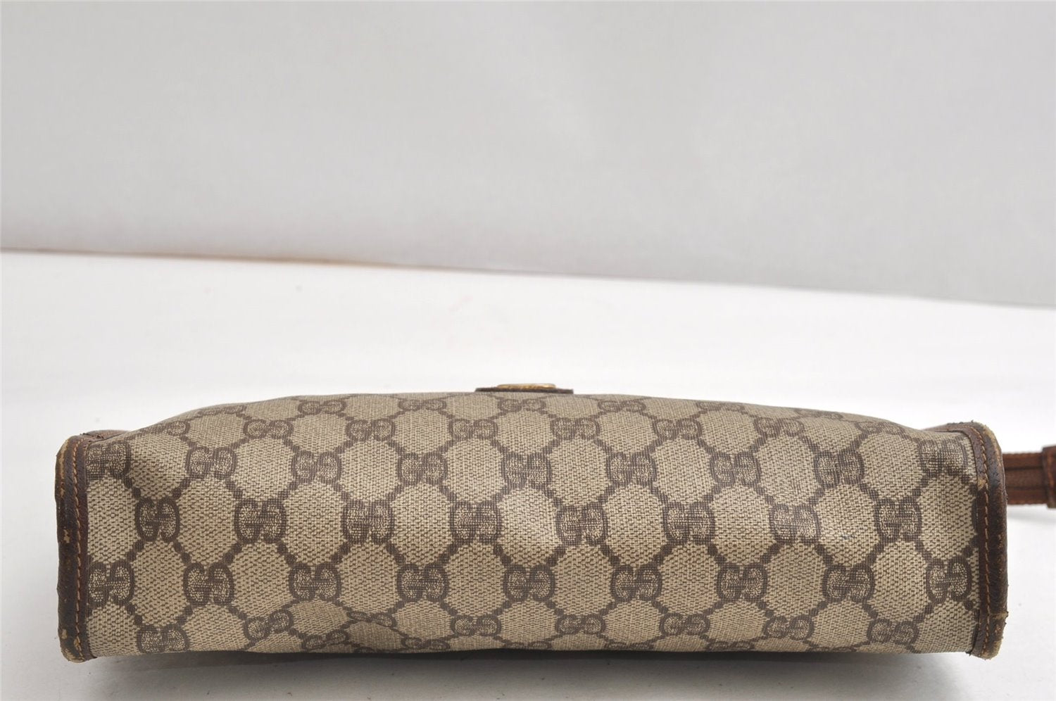 Authentic GUCCI Vintage Clutch Hand Bag Purse GG PVC Leather Brown K4856