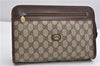 Authentic GUCCI Vintage Clutch Hand Bag Purse GG PVC Leather Brown K4856