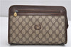 Authentic GUCCI Vintage Clutch Hand Bag Purse GG PVC Leather Brown K4856