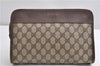 Authentic GUCCI Vintage Clutch Hand Bag Purse GG PVC Leather Brown K4856