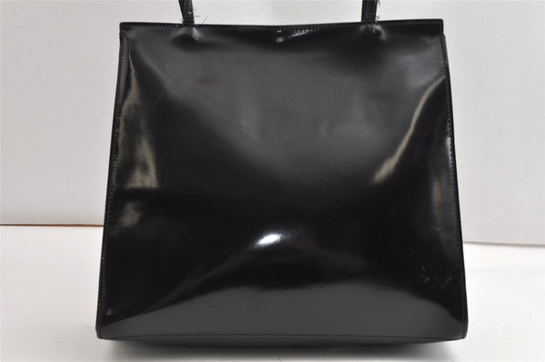 Authentic Salvatore Ferragamo Enamel Shoulder Tote Bag Black SF K4865