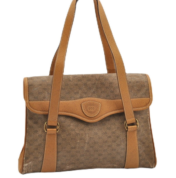 Authentic GUCCI Micro GG Shoulder Hand Bag Purse PVC Leather Brown Junk K4866