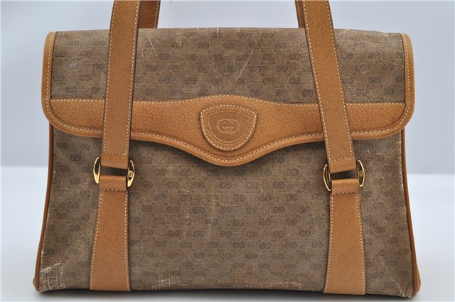 Authentic GUCCI Micro GG Shoulder Hand Bag Purse PVC Leather Brown Junk K4866