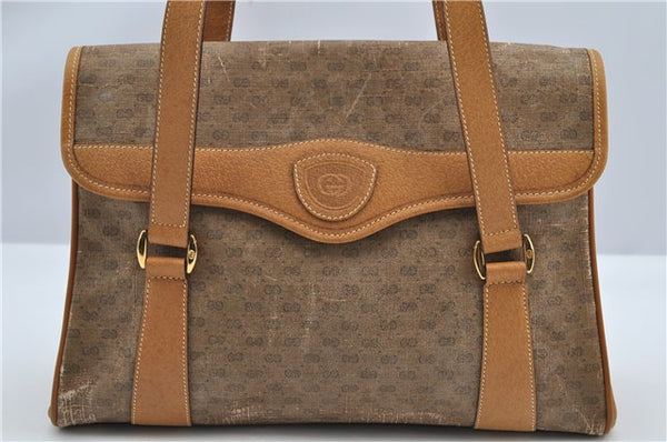 Authentic GUCCI Micro GG Shoulder Hand Bag Purse PVC Leather Brown Junk K4866
