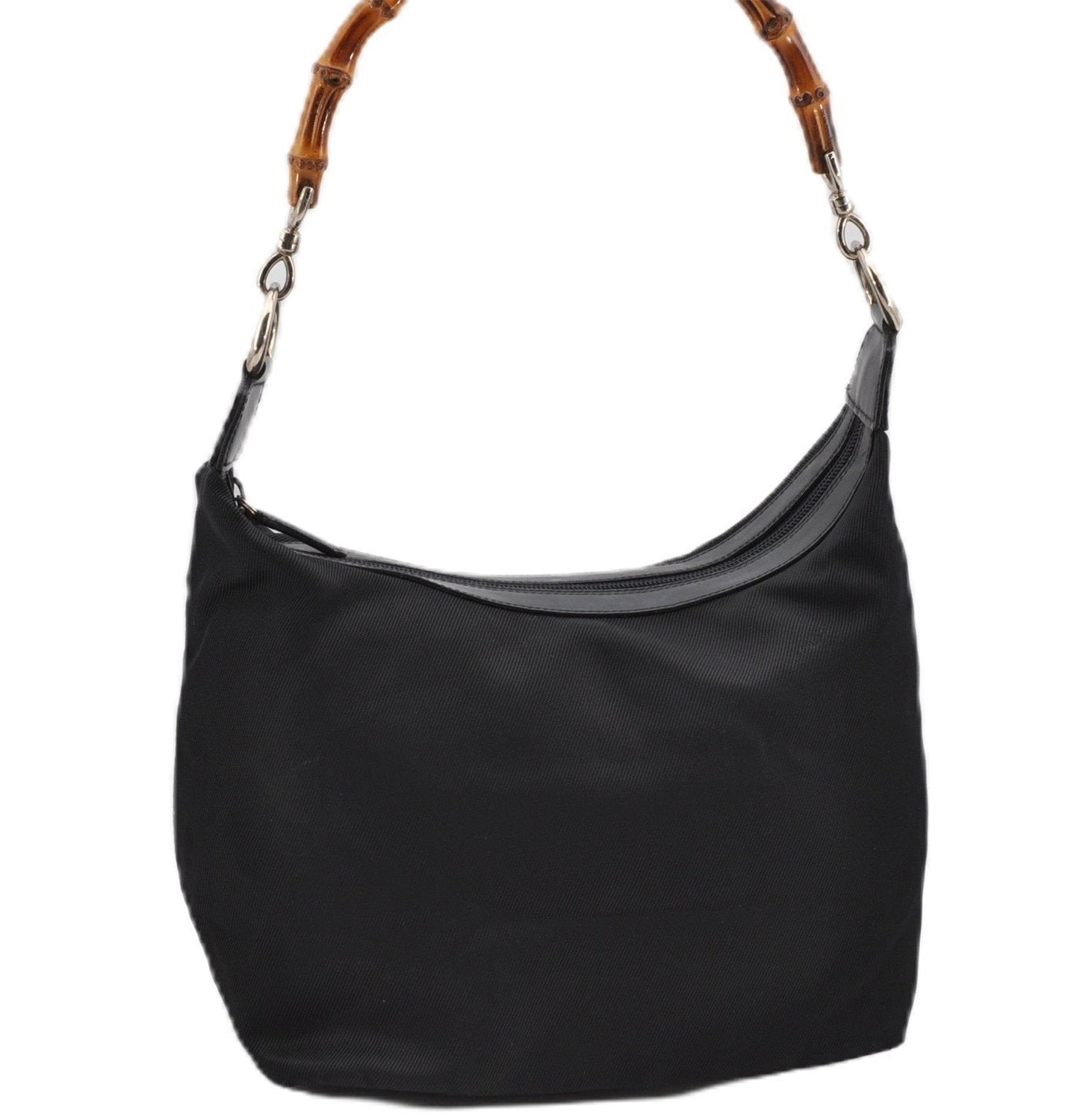 Authentic GUCCI Vintage Bamboo Shoulder Hand Bag Purse Nylon Leather Black K4895
