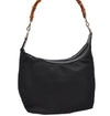 Authentic GUCCI Vintage Bamboo Shoulder Hand Bag Purse Nylon Leather Black K4895