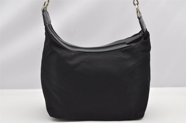 Authentic GUCCI Vintage Bamboo Shoulder Hand Bag Purse Nylon Leather Black K4895