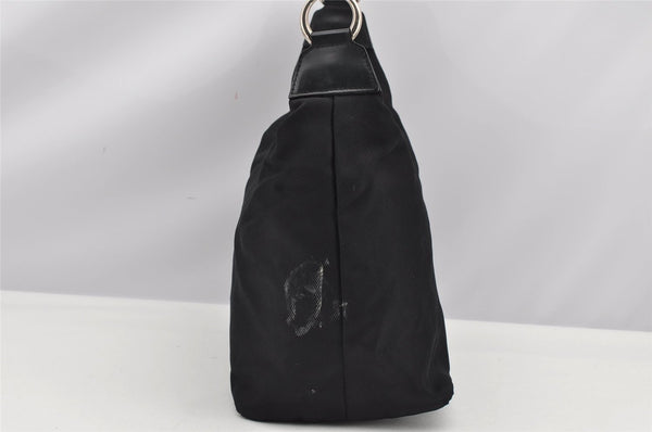 Authentic GUCCI Vintage Bamboo Shoulder Hand Bag Purse Nylon Leather Black K4895