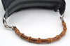 Authentic GUCCI Vintage Bamboo Shoulder Hand Bag Purse Nylon Leather Black K4895