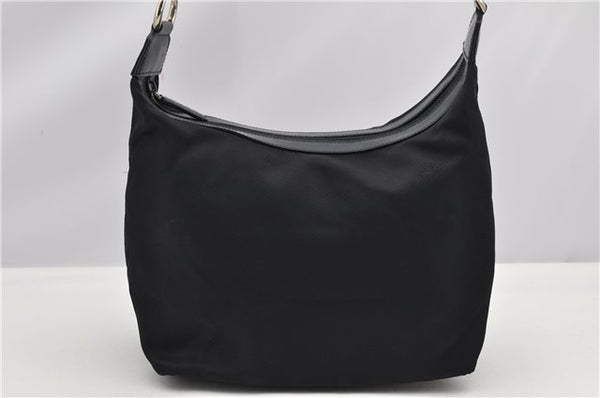 Authentic GUCCI Vintage Bamboo Shoulder Hand Bag Purse Nylon Leather Black K4895