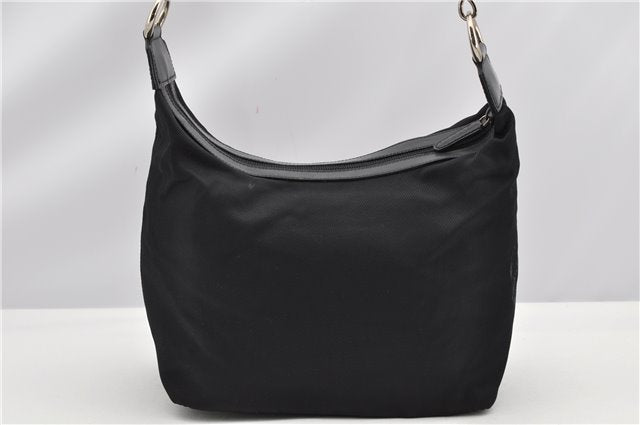 Authentic GUCCI Vintage Bamboo Shoulder Hand Bag Purse Nylon Leather Black K4895