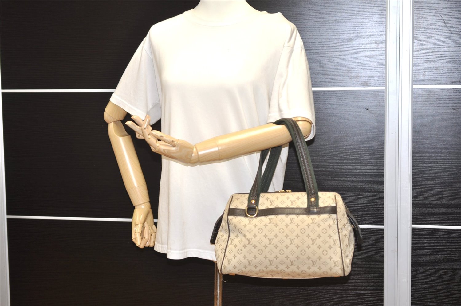Auth Louis Vuitton Monogram Mini Josephine PM Hand Bag M92215 Khaki Beige K4896