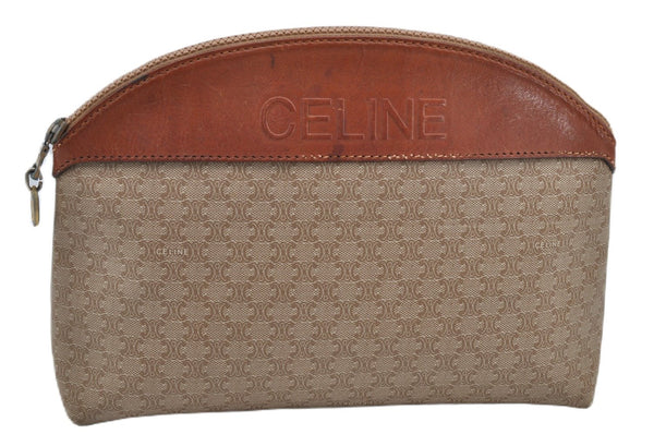 Authentic CELINE Macadam Blason Pattern Hand Pouch Purse PVC Leather Beige K4897