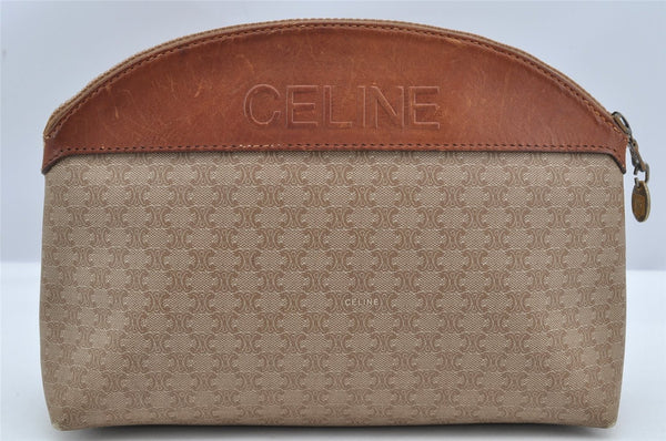 Authentic CELINE Macadam Blason Pattern Hand Pouch Purse PVC Leather Beige K4897