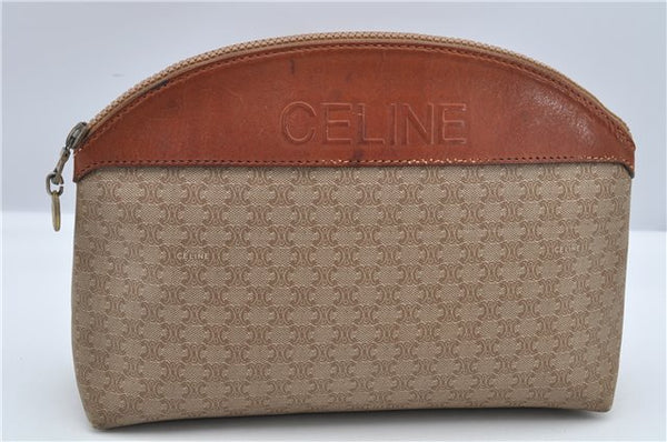 Authentic CELINE Macadam Blason Pattern Hand Pouch Purse PVC Leather Beige K4897