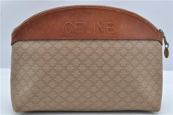 Authentic CELINE Macadam Blason Pattern Hand Pouch Purse PVC Leather Beige K4897