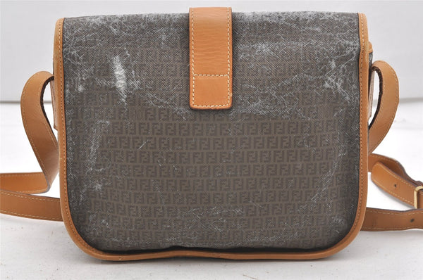 Authentic FENDI Zucchino Shoulder Cross Body Bag PVC Leather Brown Junk K4904