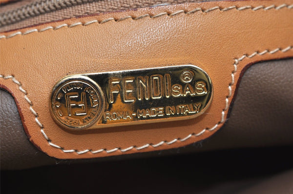 Authentic FENDI Zucchino Shoulder Cross Body Bag PVC Leather Brown Junk K4904