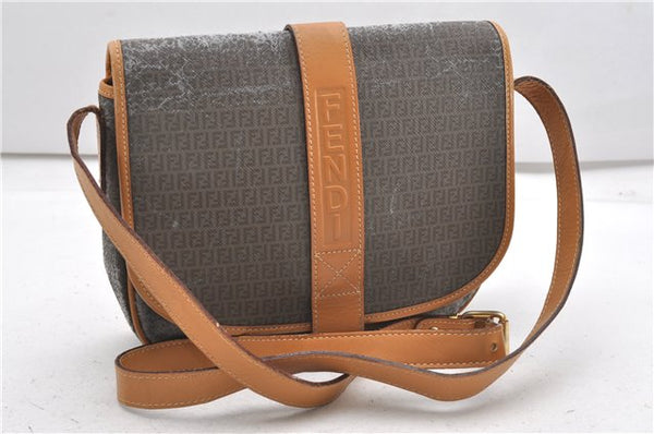 Authentic FENDI Zucchino Shoulder Cross Body Bag PVC Leather Brown Junk K4904
