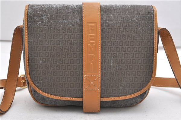 Authentic FENDI Zucchino Shoulder Cross Body Bag PVC Leather Brown Junk K4904