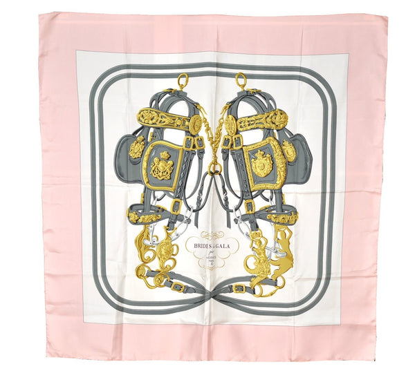 Authentic HERMES Carre 90 Scarf "BRIDES de GALA par" Silk Pink K4910