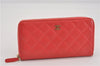 Authentic CHANEL Vintage Lamb Skin Matelasse Long Wallet Purse Pink CC K4914