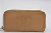 Authentic CHANEL Caviar Skin CC Logo Round Zip Long Wallet Purse Beige K4919