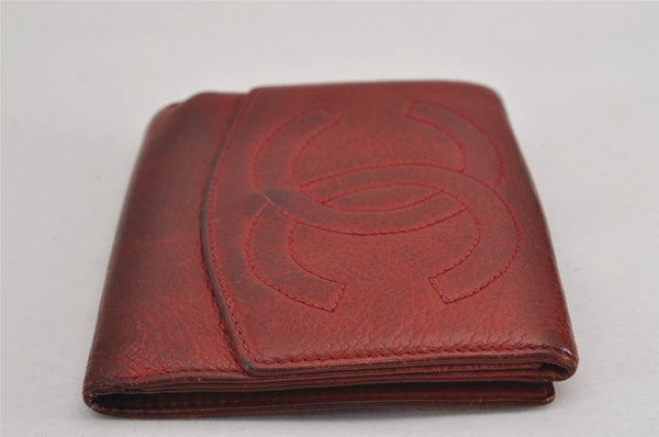 Authentic CHANEL Vintage Caviar Skin CC Logo Bifold Wallet Purse Red Junk K4920