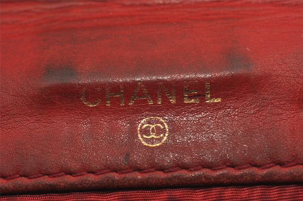 Authentic CHANEL Vintage Caviar Skin CC Logo Bifold Wallet Purse Red Junk K4920