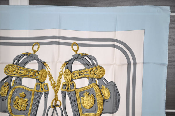 Authentic HERMES Carre 90 Scarf "BRIDES de GALA par" Silk Light Blue K4924