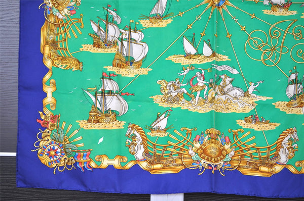 Authentic HERMES Carre 90 Scarf "VOILES DE LUMIERE" Silk Blue K4928