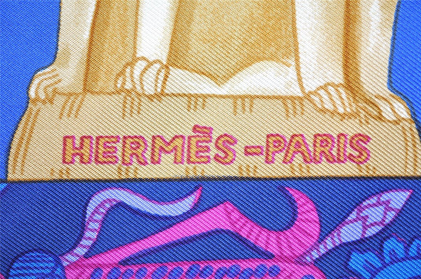 Authentic HERMES Carre 90 Scarf "TORANA" Silk Blue Beige K4930