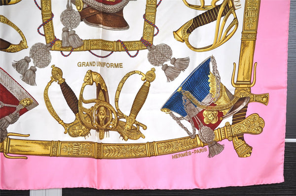 Authentic HERMES Carre 90 Scarf "GRAND UNIFORME" Silk Pink K4931