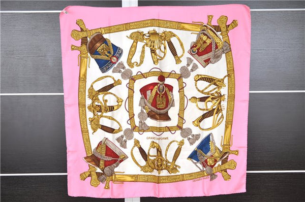 Authentic HERMES Carre 90 Scarf "GRAND UNIFORME" Silk Pink K4931